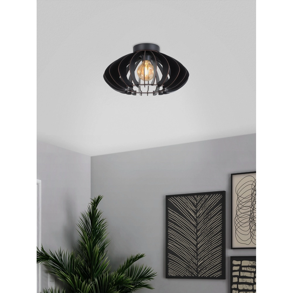 Wooden ceiling lamp Cossano 3 black - Ø 38cm Eglo 9008606291373