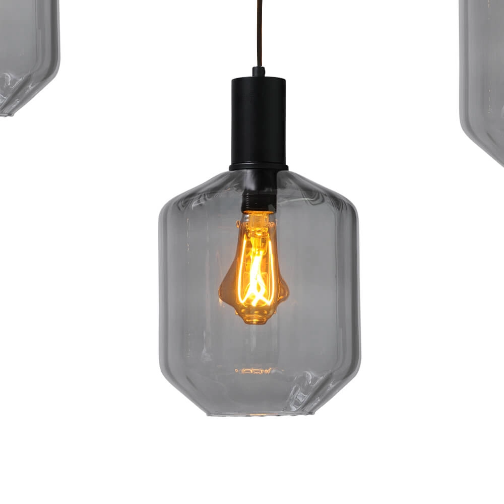 5-light hanging lamp - black - Porto with Jagger smoke glasses Masterlight 8718121270302