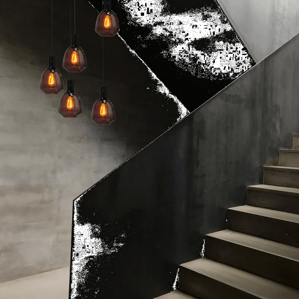 5-light loft hanging lamp - black - Porto with Nicolette red glasses Masterlight 8718121271187