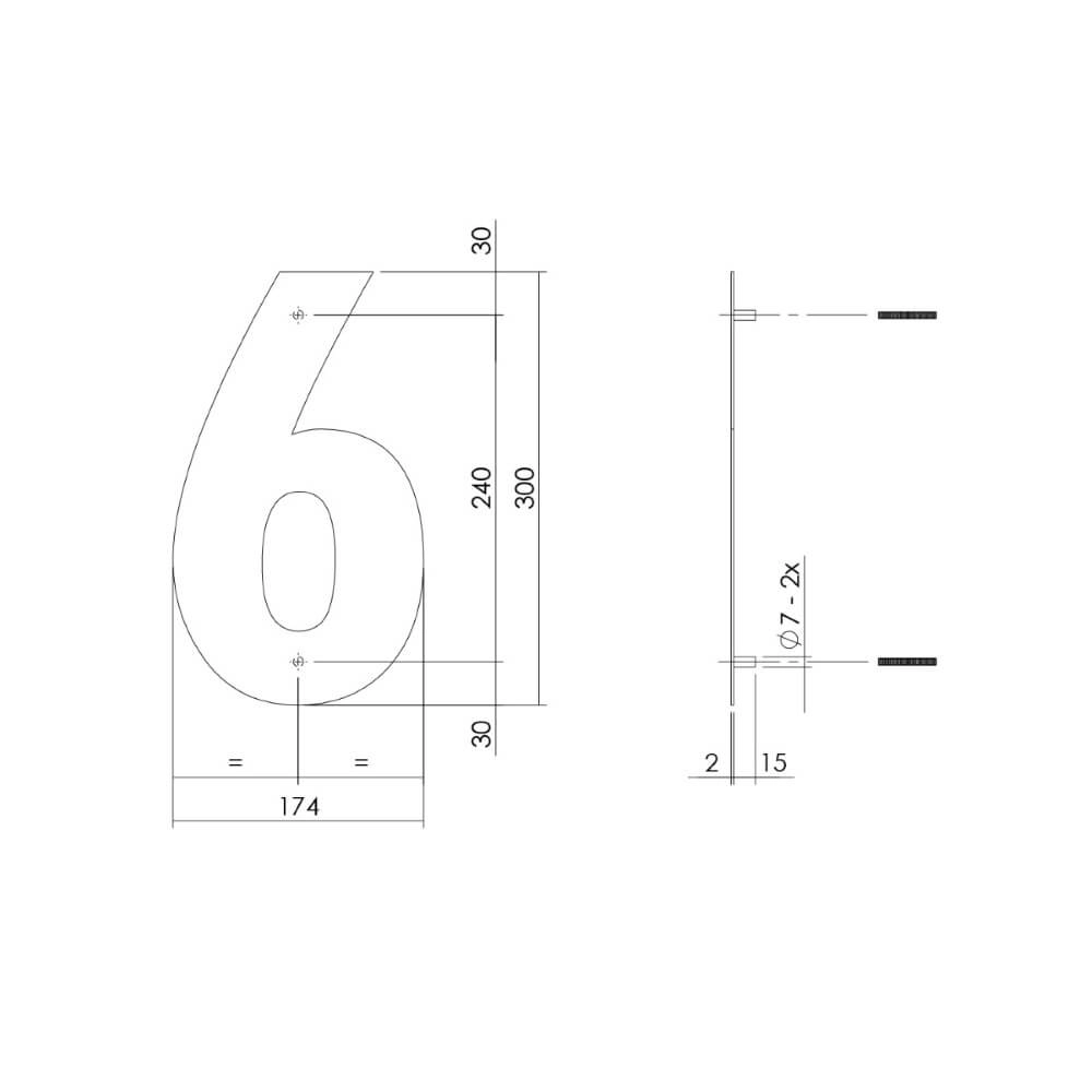 House number 6 XL Numbra 30cm stainless steel Intersteel 8714186503133