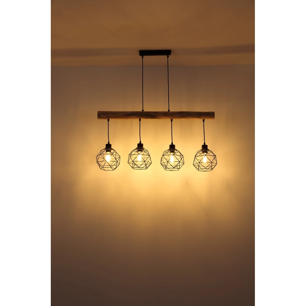 4-light dining table lamp Theodor black with wood Globo 9007371400676