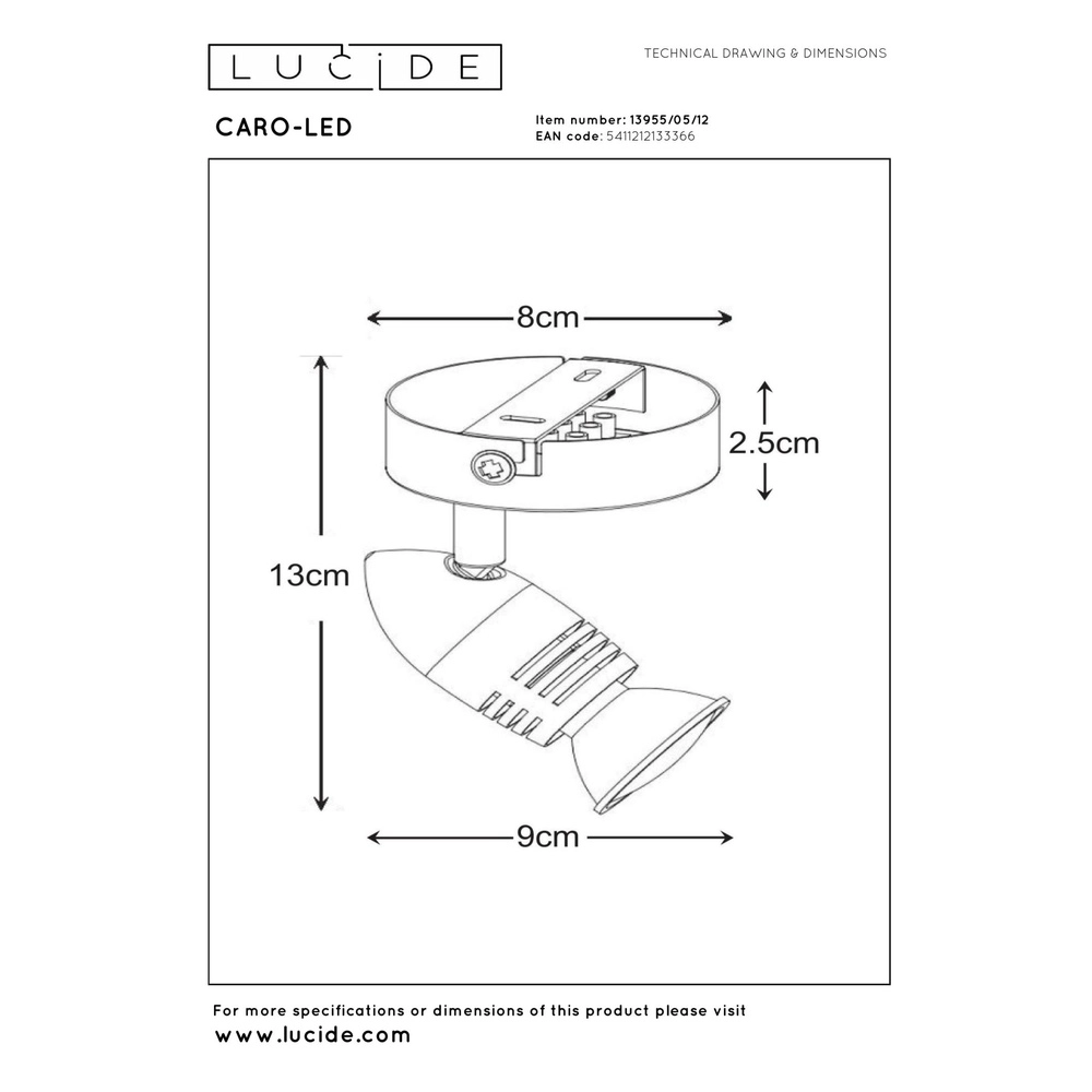Ceiling spotlight Caro-Led matt chrome Lucide 5411212133366