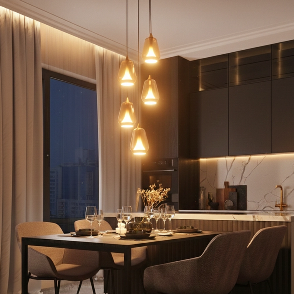 Design pendant lamp Alish 5-light amber glass