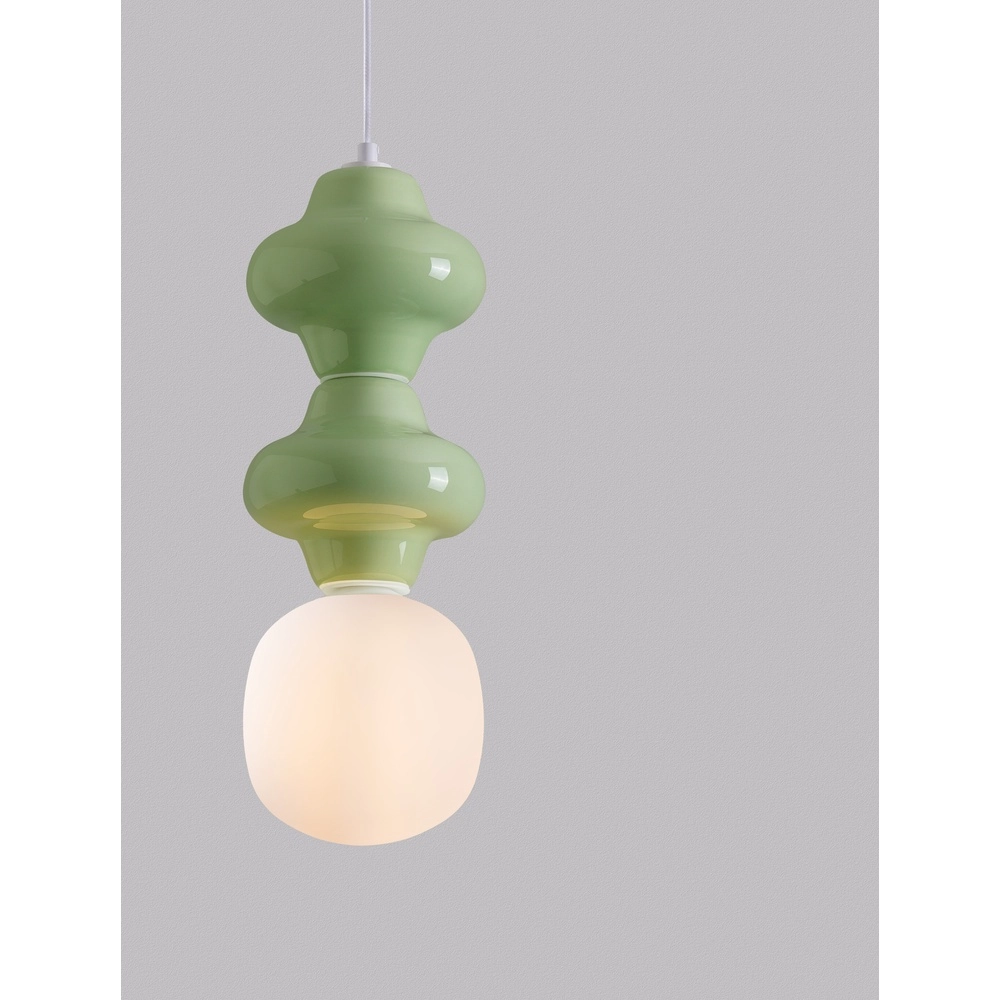Pendant lamp Clio M light green ceramic with white glass