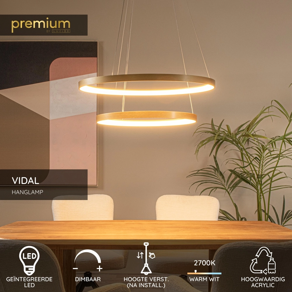 Golden pendant lamp Vidal Ø 78cm sleek design Premium by Lucide 5411212460929