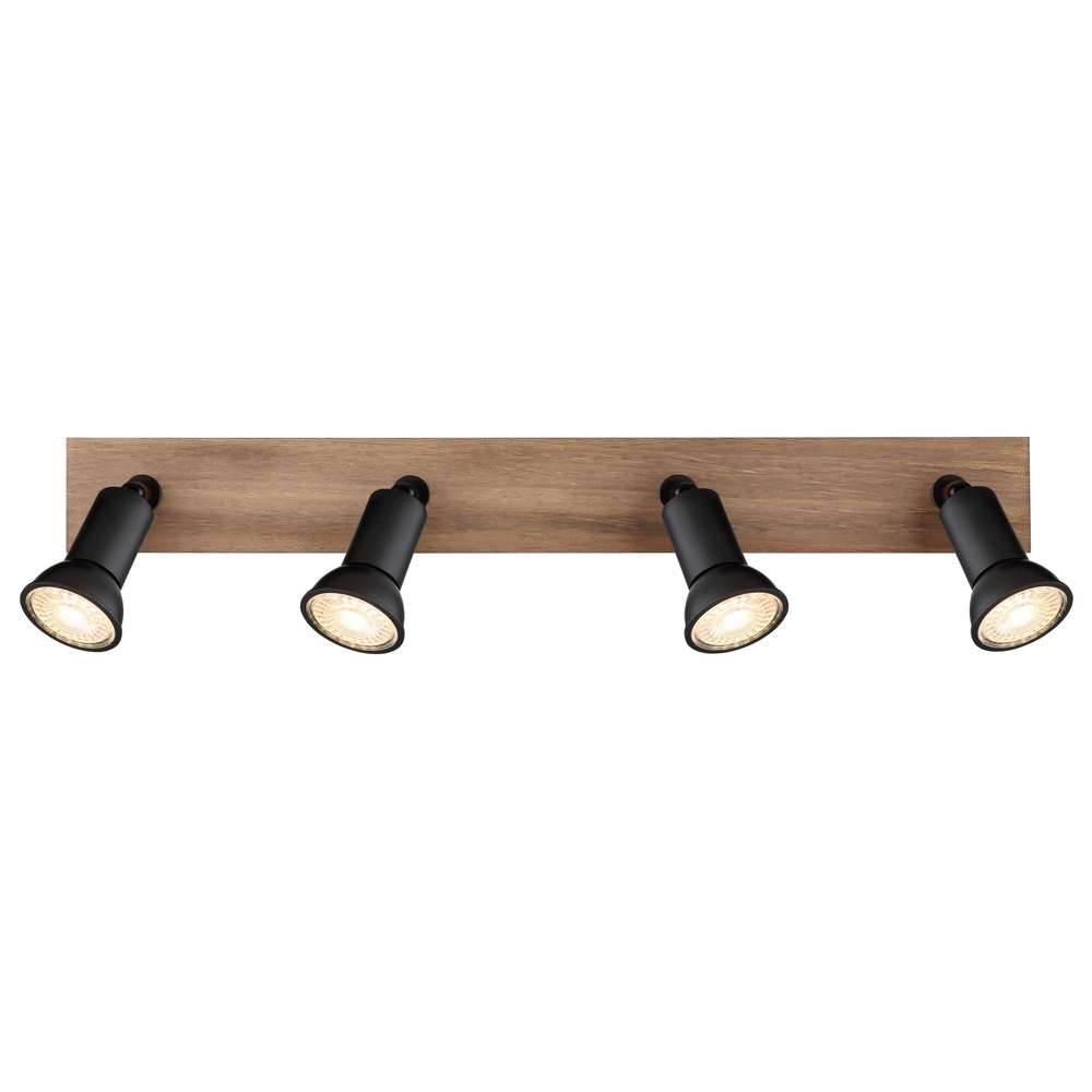 Ceiling spotlight Drew black with wood 4-lights Globo 9007371436781