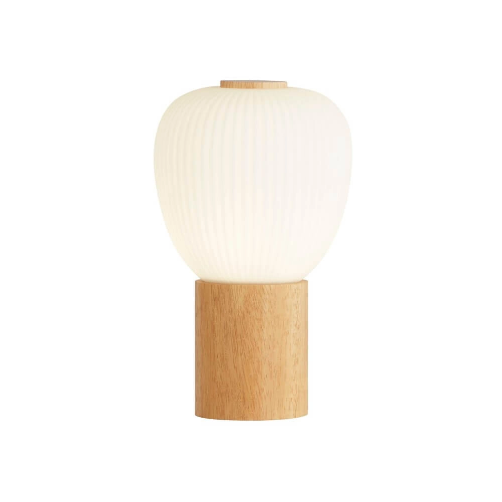 Wooden table lamp Ella with white glass
