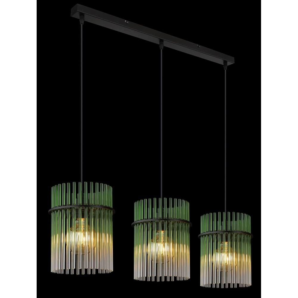 Black pendant lamp Gorley with green glass 3-lights Globo 9007371474974