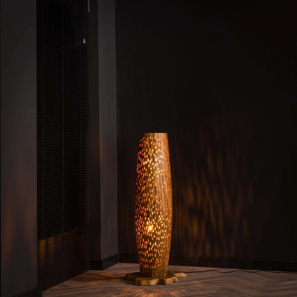 Wooden floor lamp Bars teak - 104cm - Ø 40cm
