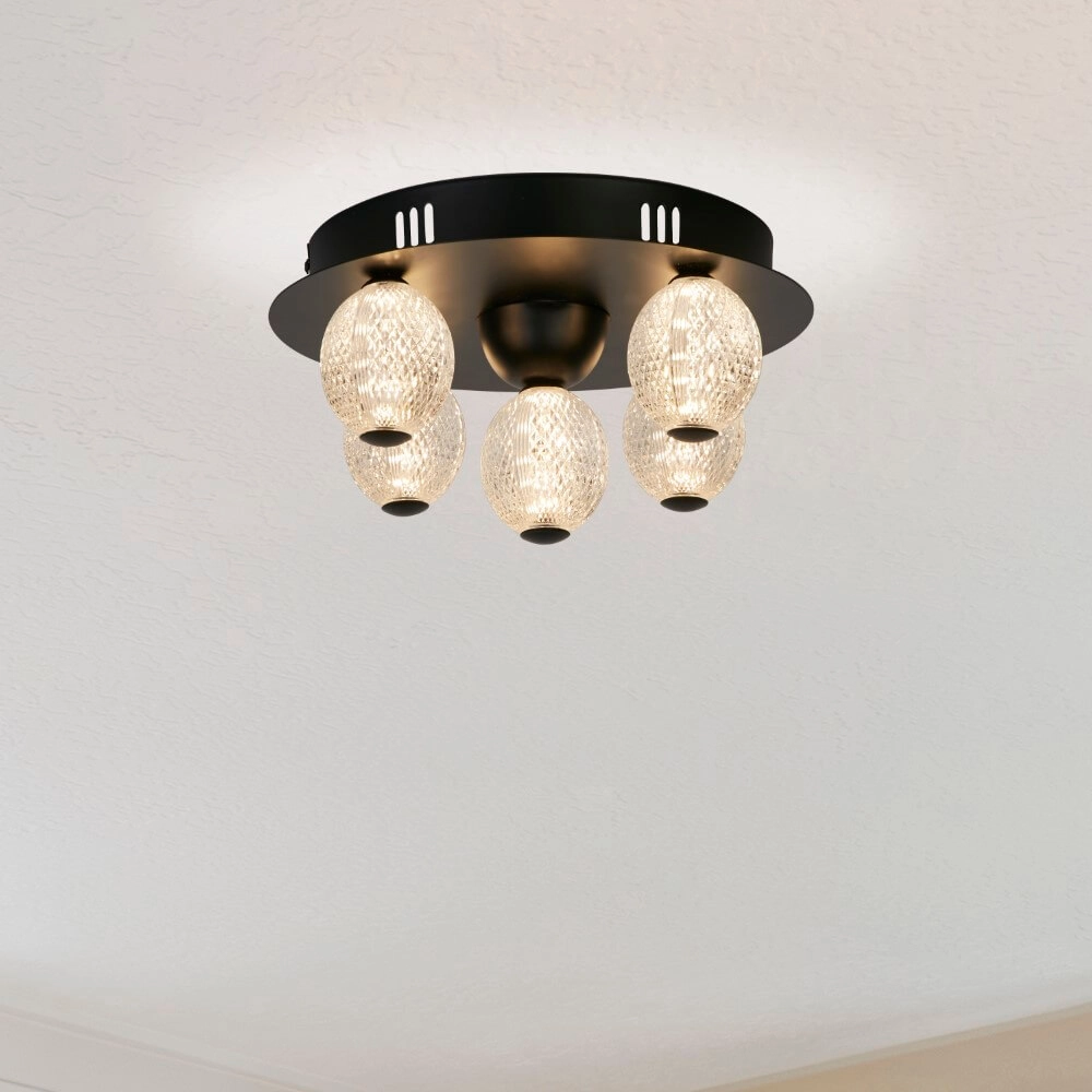 5-light ceiling lamp Asteroid black Searchlight 5053423273419