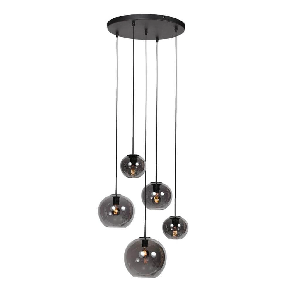 5-light pendant lamp HaloSwap Round black and smoke glass Steinhauer 8712746179620