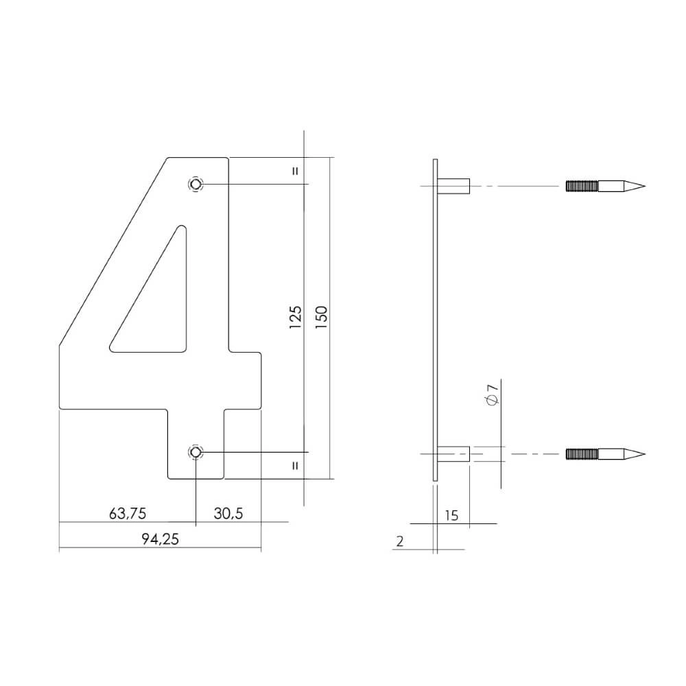 House number 4 Numbra 150x2mm stainless steel Intersteel 8714186126738