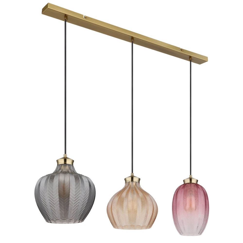 Golden pendant lamp Jessica with coloured glass 3-lights Globo 9007371475124