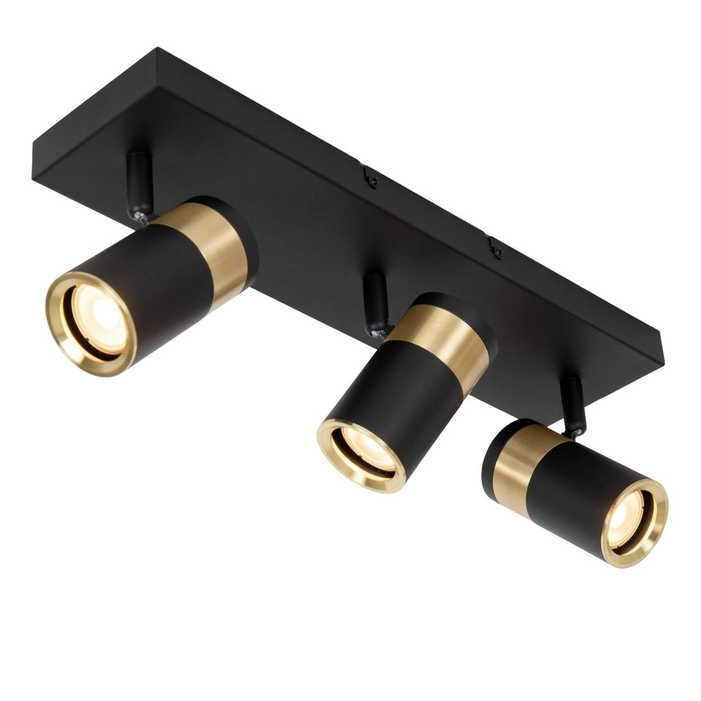 Ceiling lamp Gorik 3-light black with gold Lucide 5411212530998