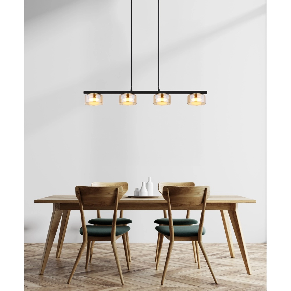 Design pendant lamp Higgins 4-light black with amber glass Globo 9007371522828