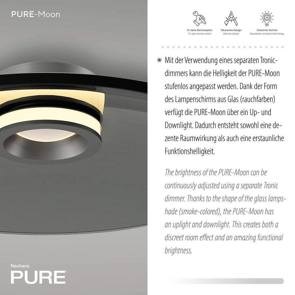Ceiling lamp Pure Moon Ø 50cm - platinum with smoke glass Paul Neuhaus 4012248386347