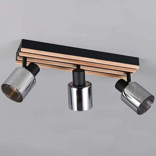Ceiling lamp 3-lights Travia black with wood Trio 4017807682601