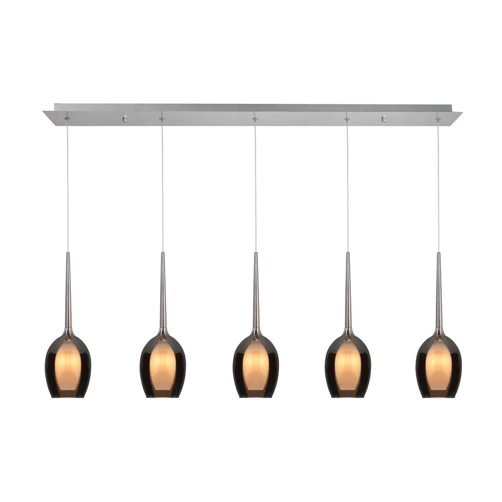 Pendant lamp Belle Nickel straight 5-light smoke glass