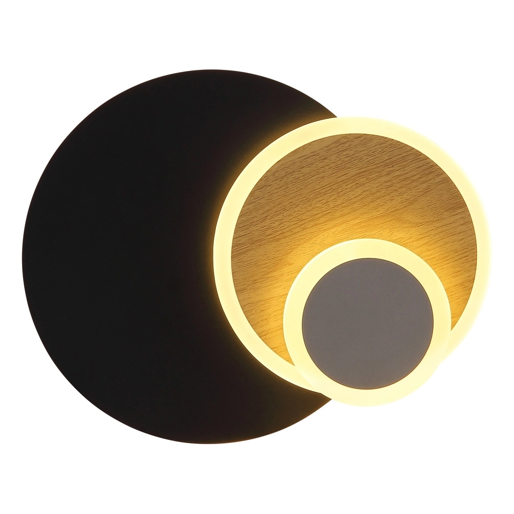 Black wall lamp Odonell with wood