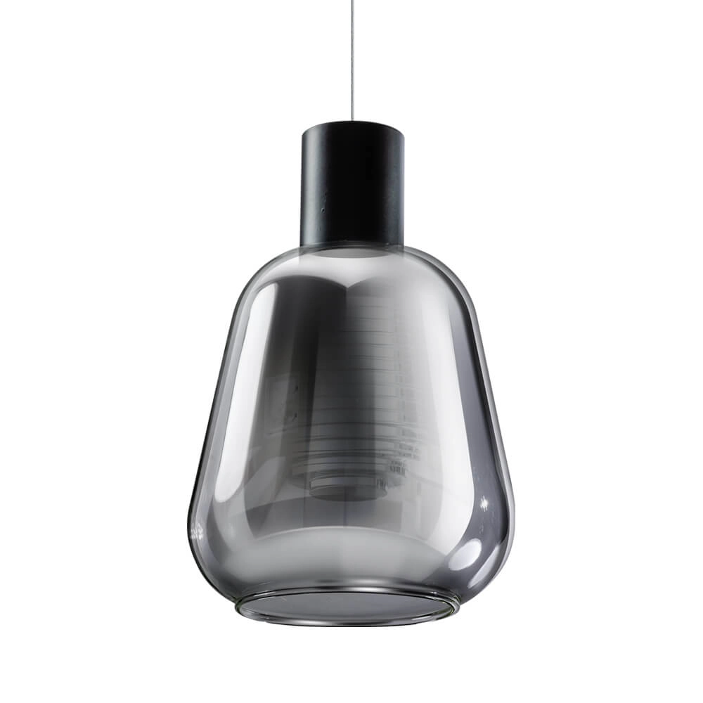Glass pendant lamp Gary black with smoke glass