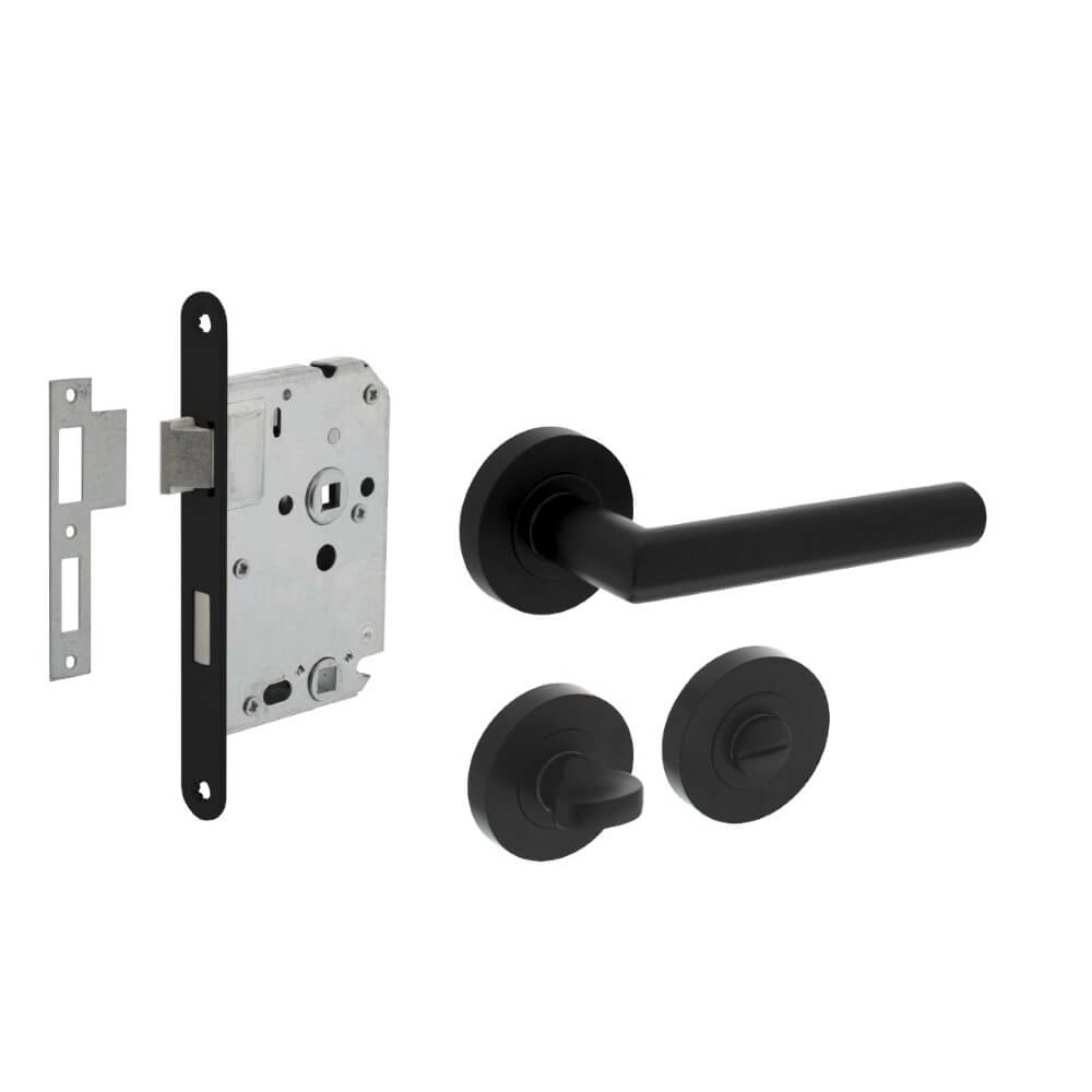 Complete door handle set Bastian Black toilet