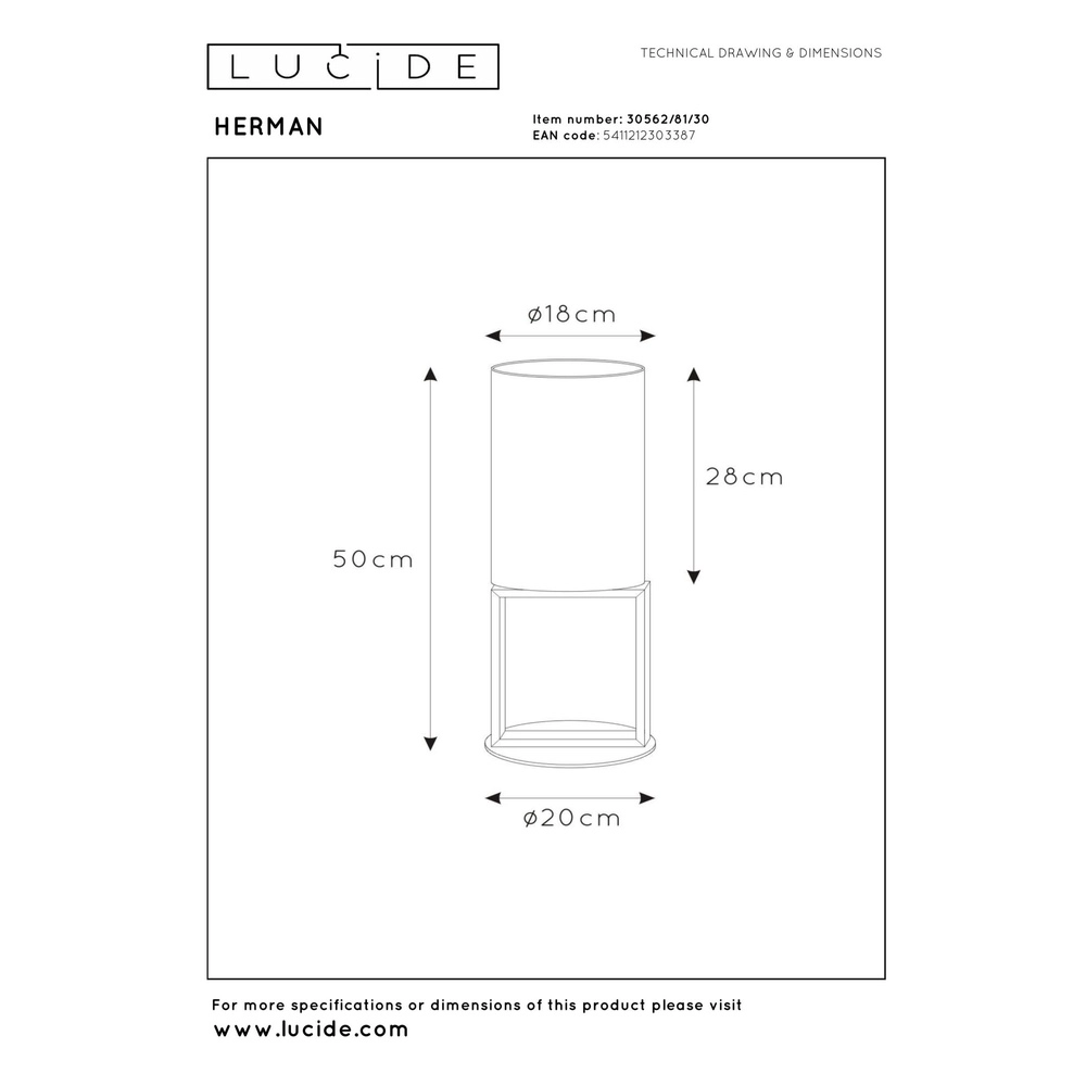 Table lamp Herman Black Lucide 5411212303387