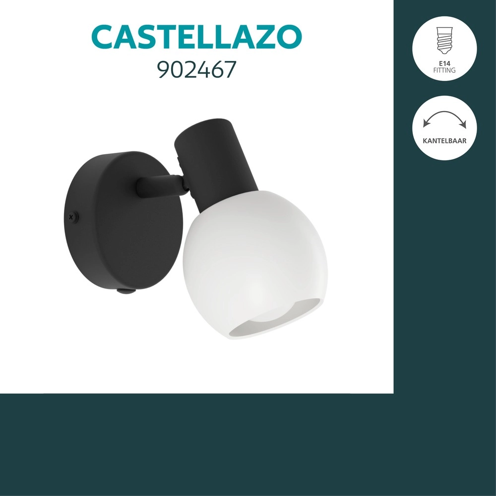 Wall lamp Castellazo black with white glass Eglo 9008606392124