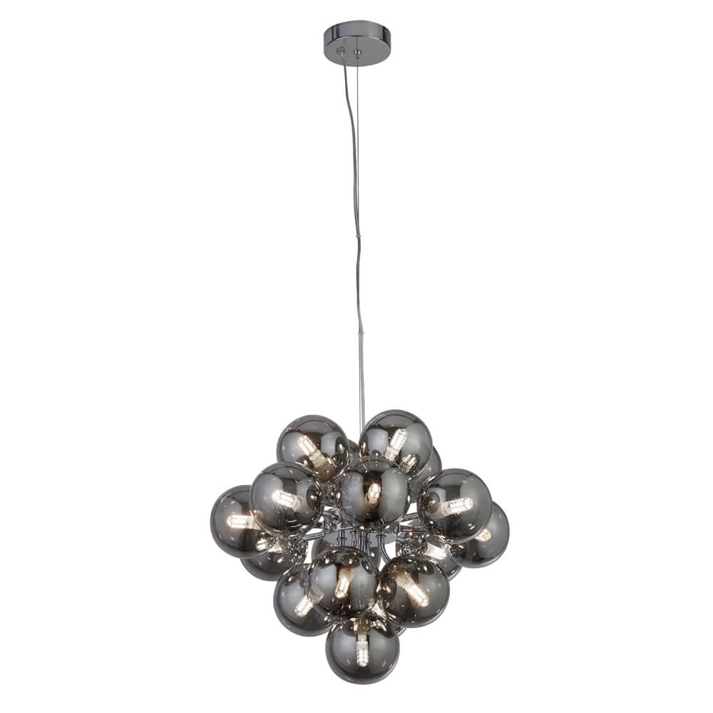 Pendant Lamp Glass Berry Globe 17-light black with smoke glass