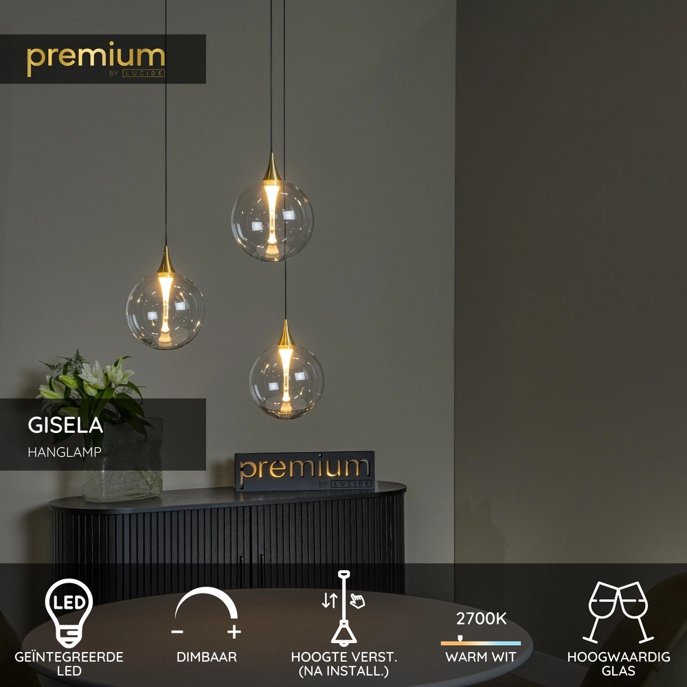 Design LED pendant light Gisela clear - 3x Ø 16cm Premium by Lucide 5411212134783