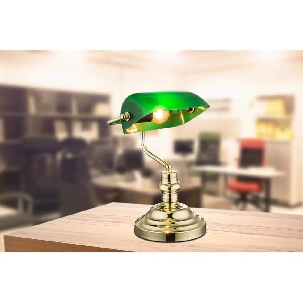 Classic desk lamp Antique metal with green glass Globo 9007371100965