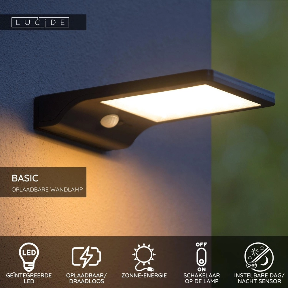 Solar wall light Basic Black Lucide 5411212221155