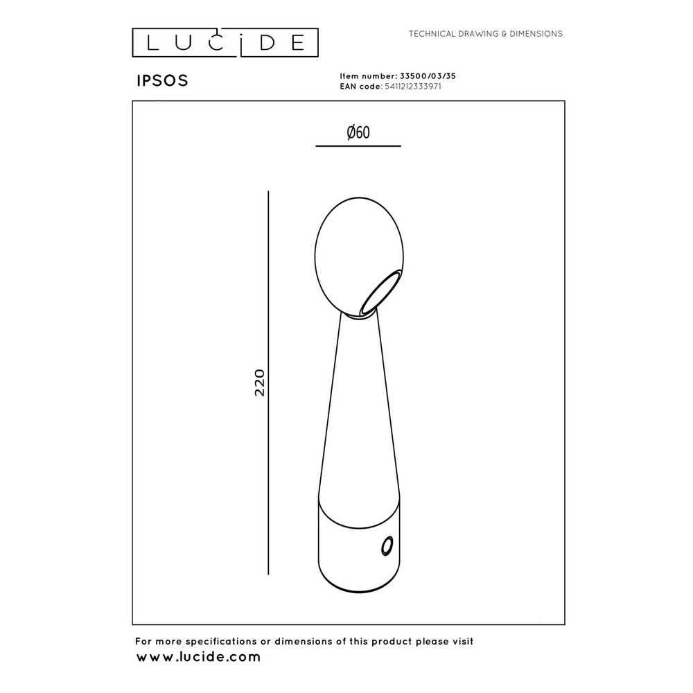 Rechargeable table lamp Ipsos blue Lucide 5411212333971
