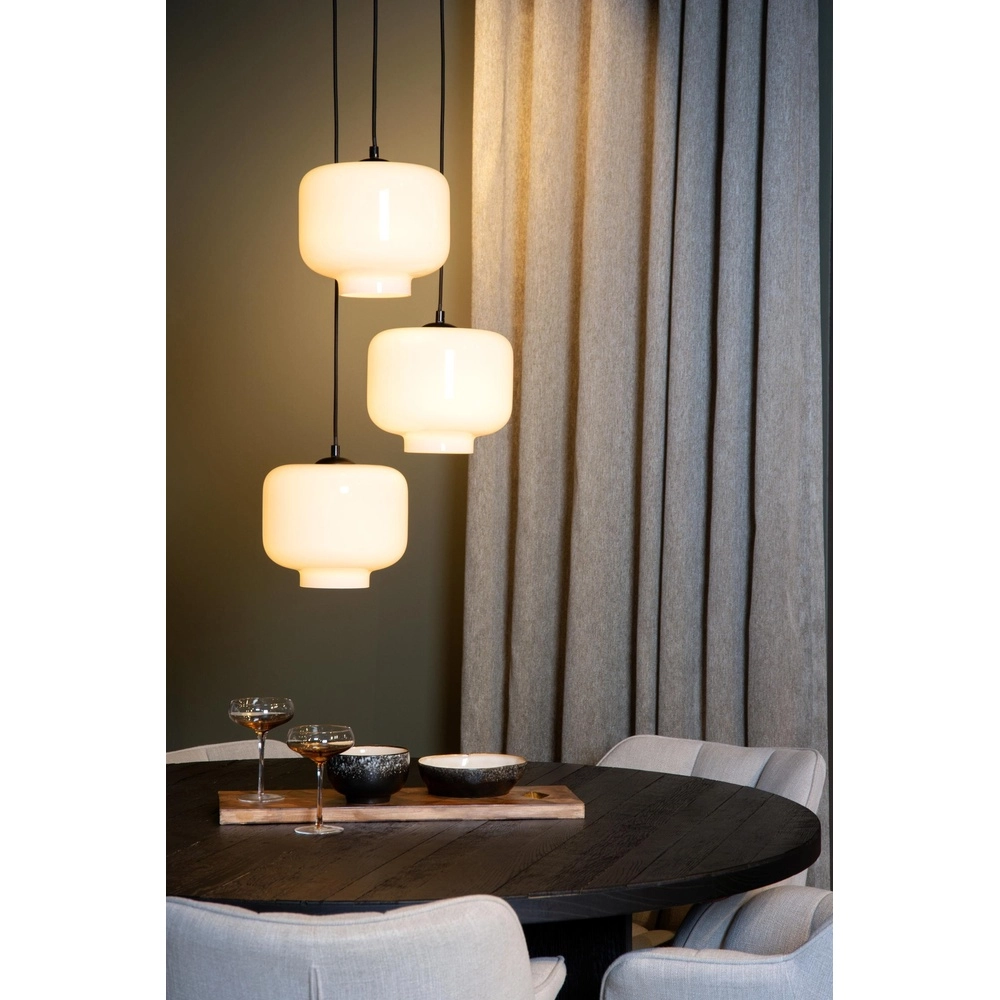 Round pendant lamp Medine 3-light black with opal Lucide 5411212460981