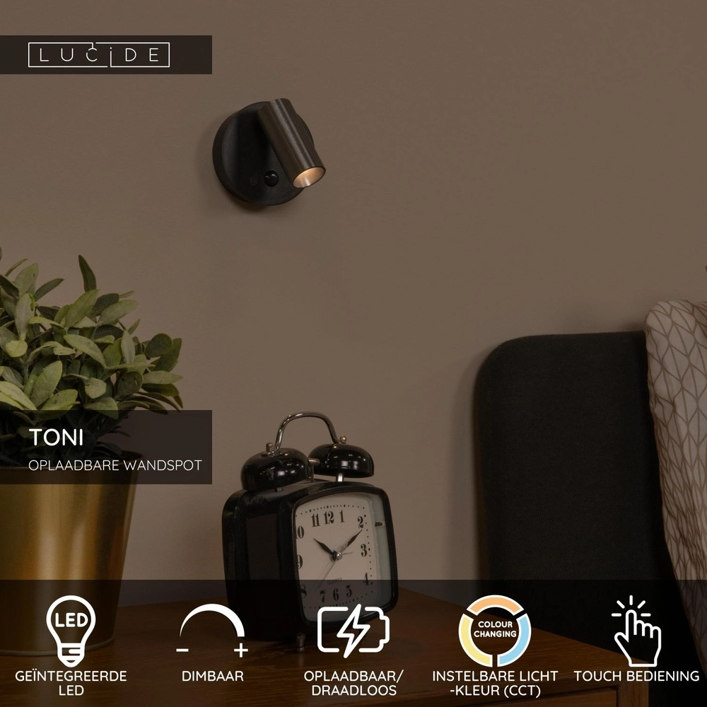 Rechargeable wall lamp with sensor Toni Magnetic Coffee Brown Lucide 5411212290588
