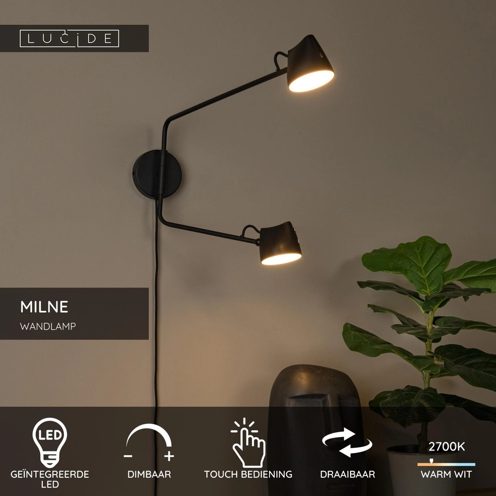 Wall lamp Milne Black Double Lucide 5411212421104