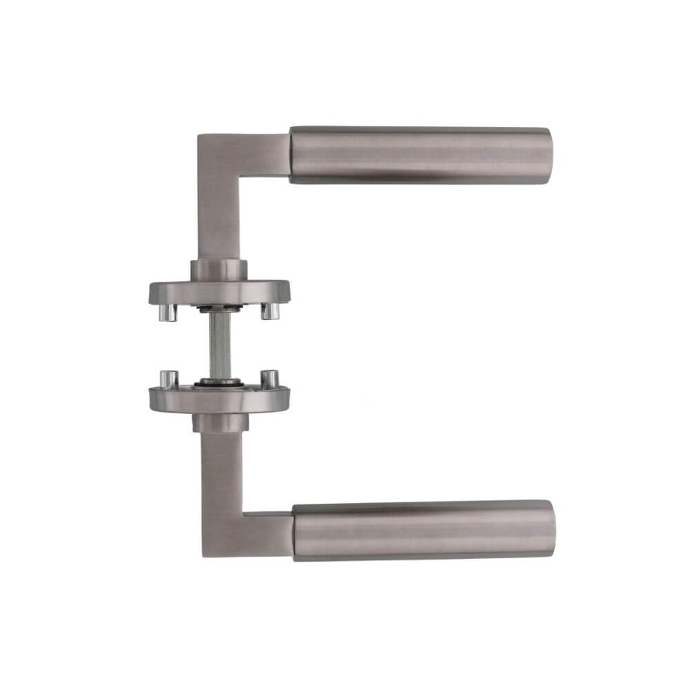 Modern door handle Bau-Stil round rosette stainless steel Intersteel 8714186298336