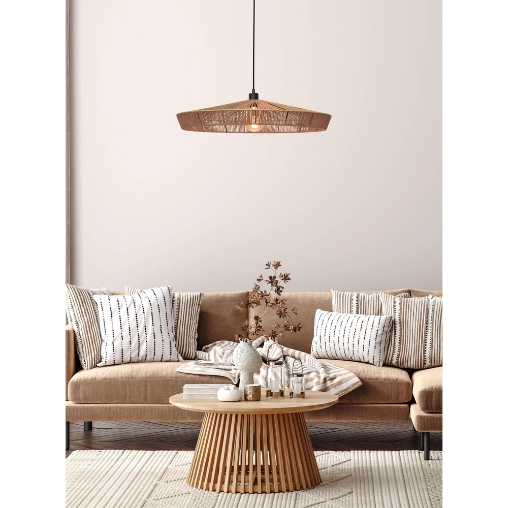 Pendant lamp Yunkai Ø 70cm black with rattan Lucide 5411212105707