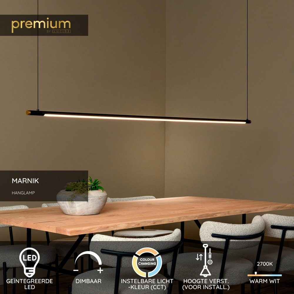 Sleek pendant lamp Marnik black 200cm Premium by Lucide 5411212421227
