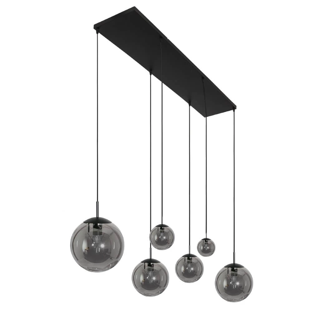 6-light glass hanging lamp Bolique black with smoke glass Steinhauer 8712746166422