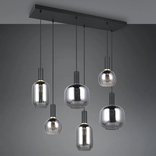 Dining room pendant lamp Diva 6-light - smoke glass Trio 4017807614572