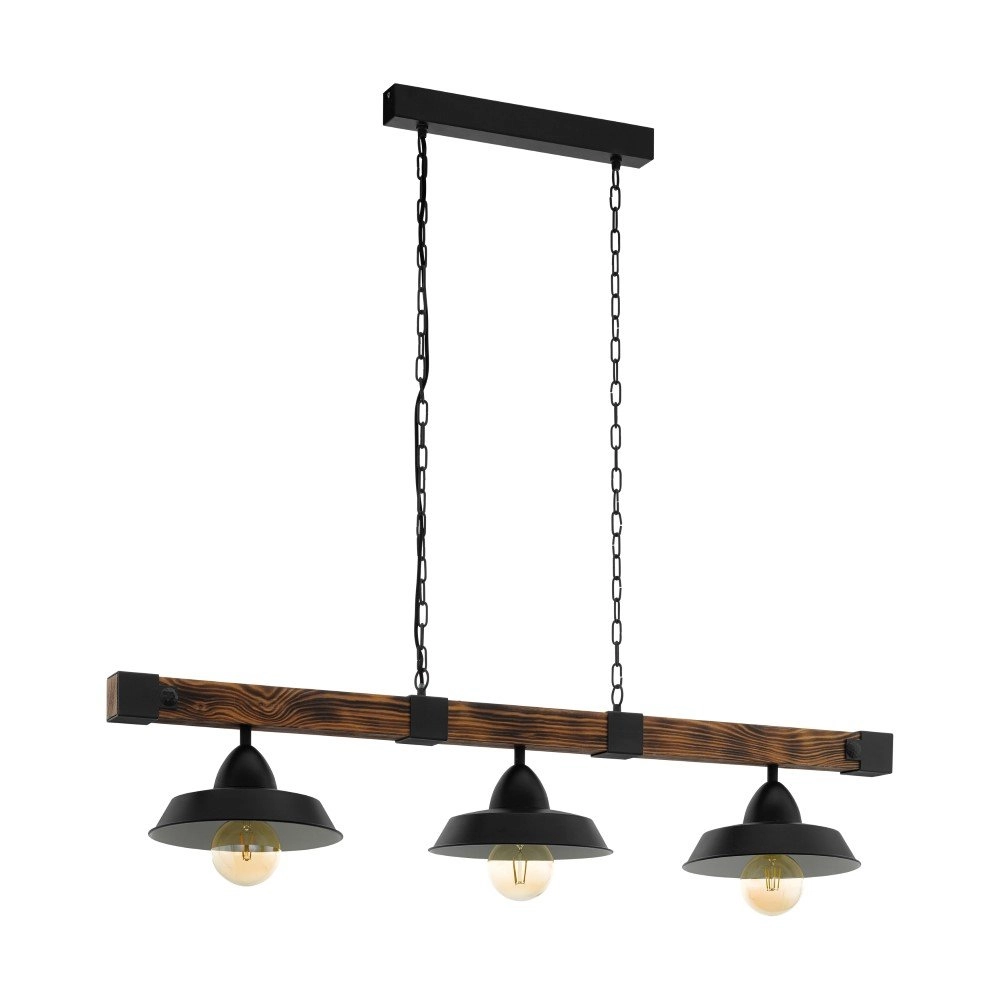 Country dining room lamp Oldbury 3-light wood brown with black