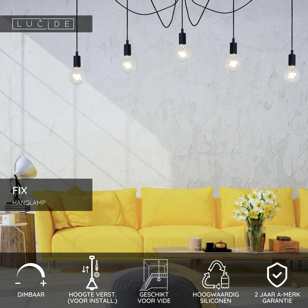 5-light pendant lamp black Fix suitable for loft Lucide 5411212082701