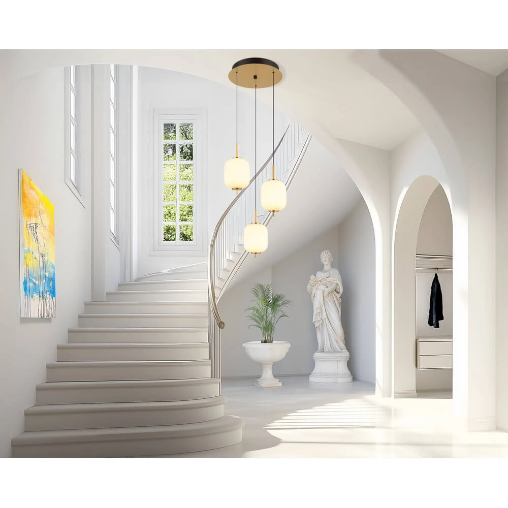 Golden pendant lamp Ewald 3-light Ø 37.5cm white glass Globo 9007371446582