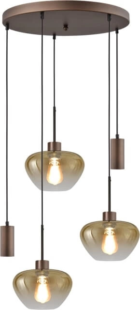 5-light pendant lamp Genua brown with 2x gold glass Ø 24cm and 2x pendant