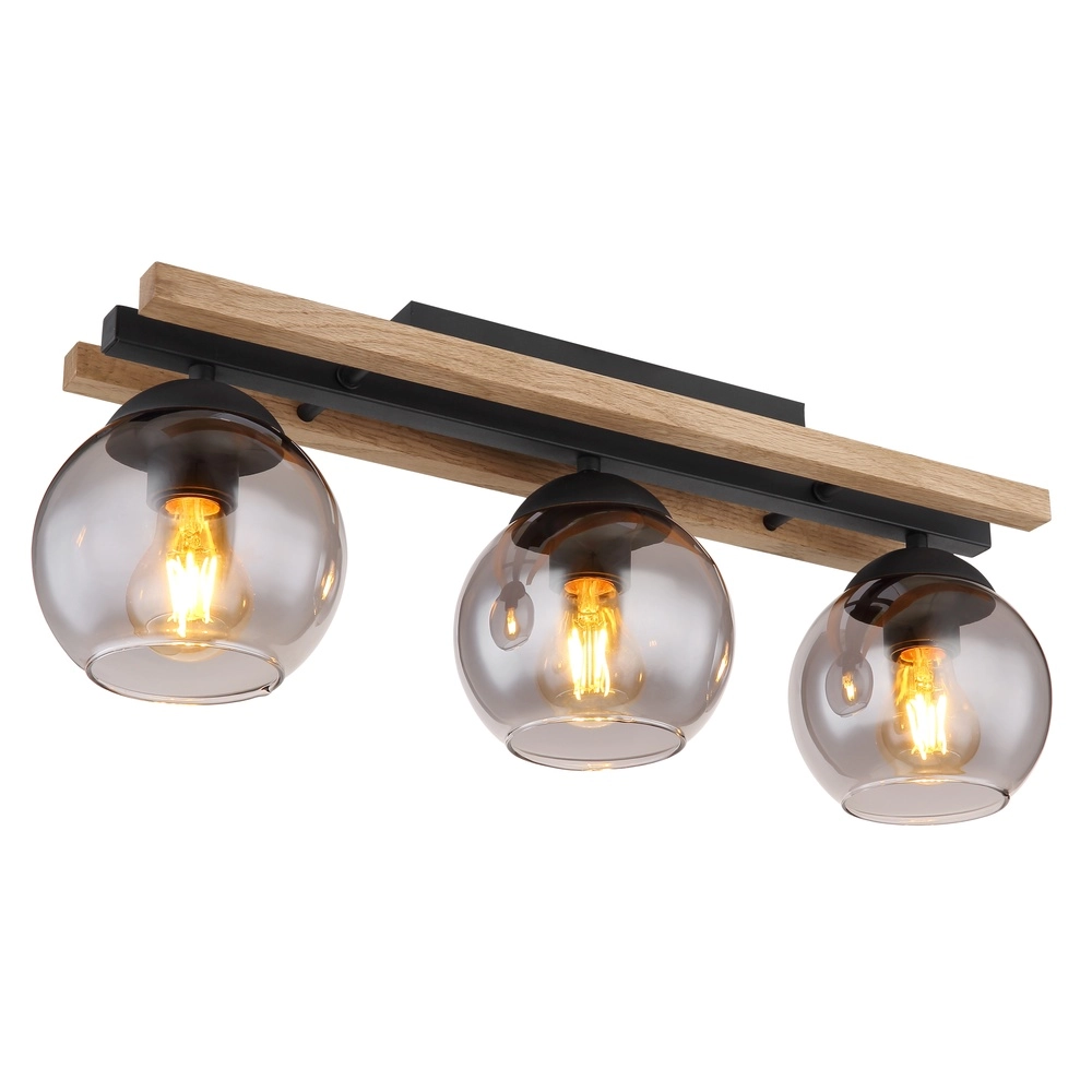 3-light ceiling lamp Conni black with wood