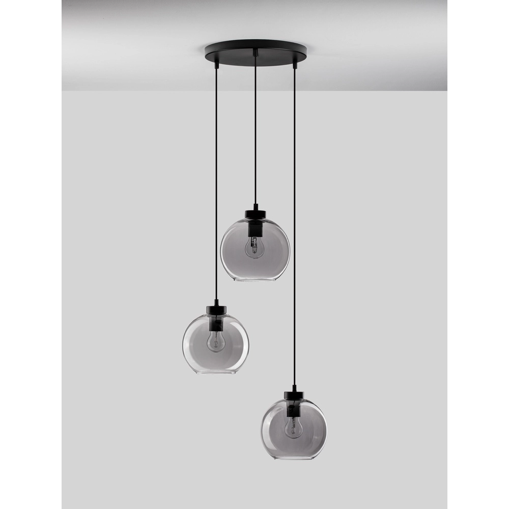 Pendant lamp Palmer 3-light round black with smoke glass Lyora 5212017430953