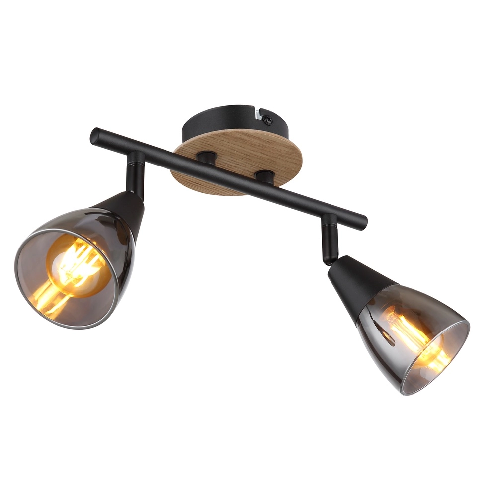 2-light ceiling lamp Mubby black with wood look