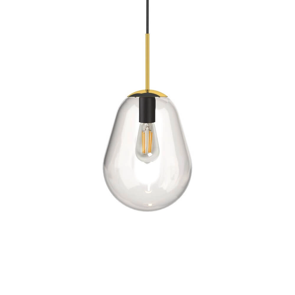 Glass hanging lamp Pear Short Ø 22cm gold with clear glass
