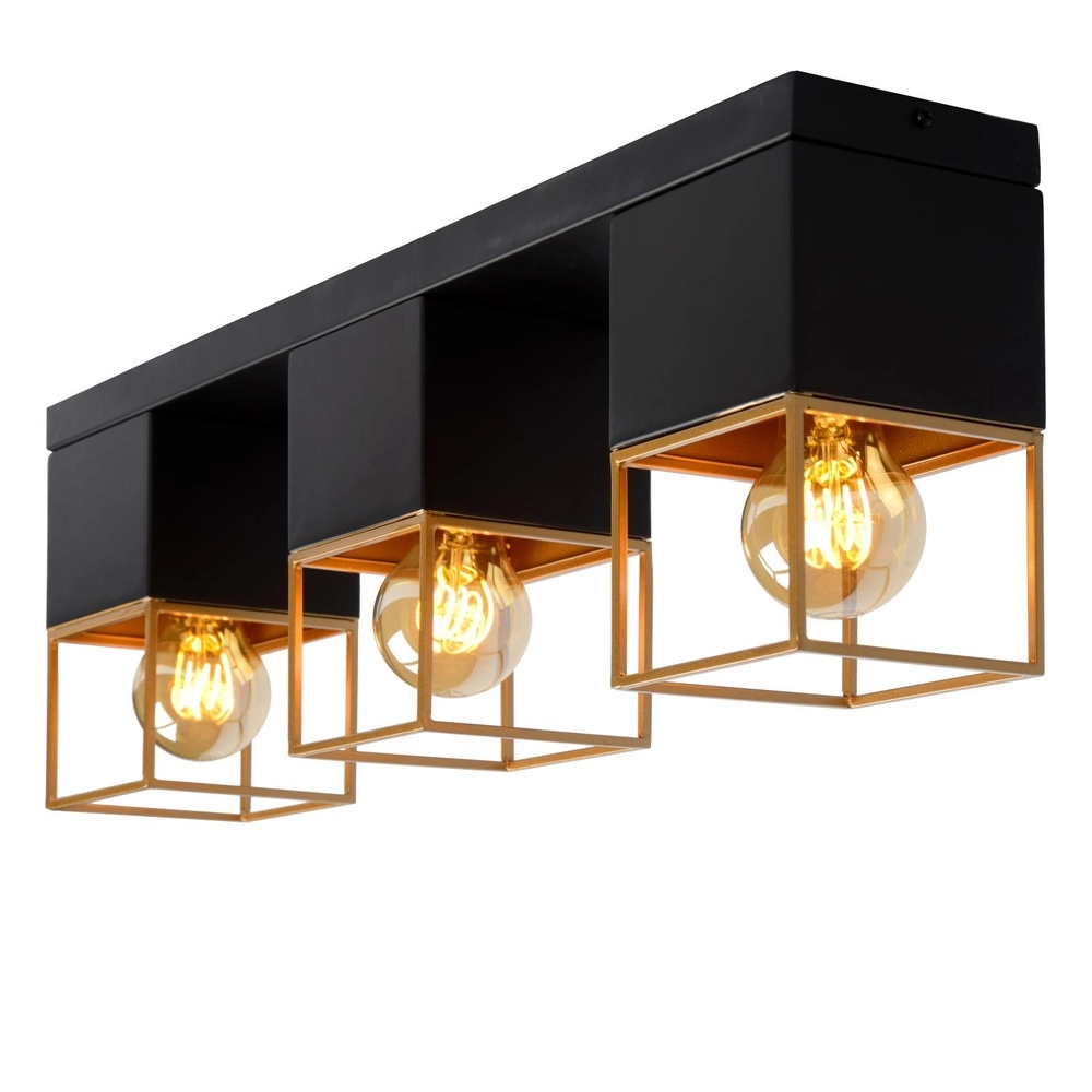 Sleek ceiling lamp Rixt 3-light black with gold Lucide 5411212211064
