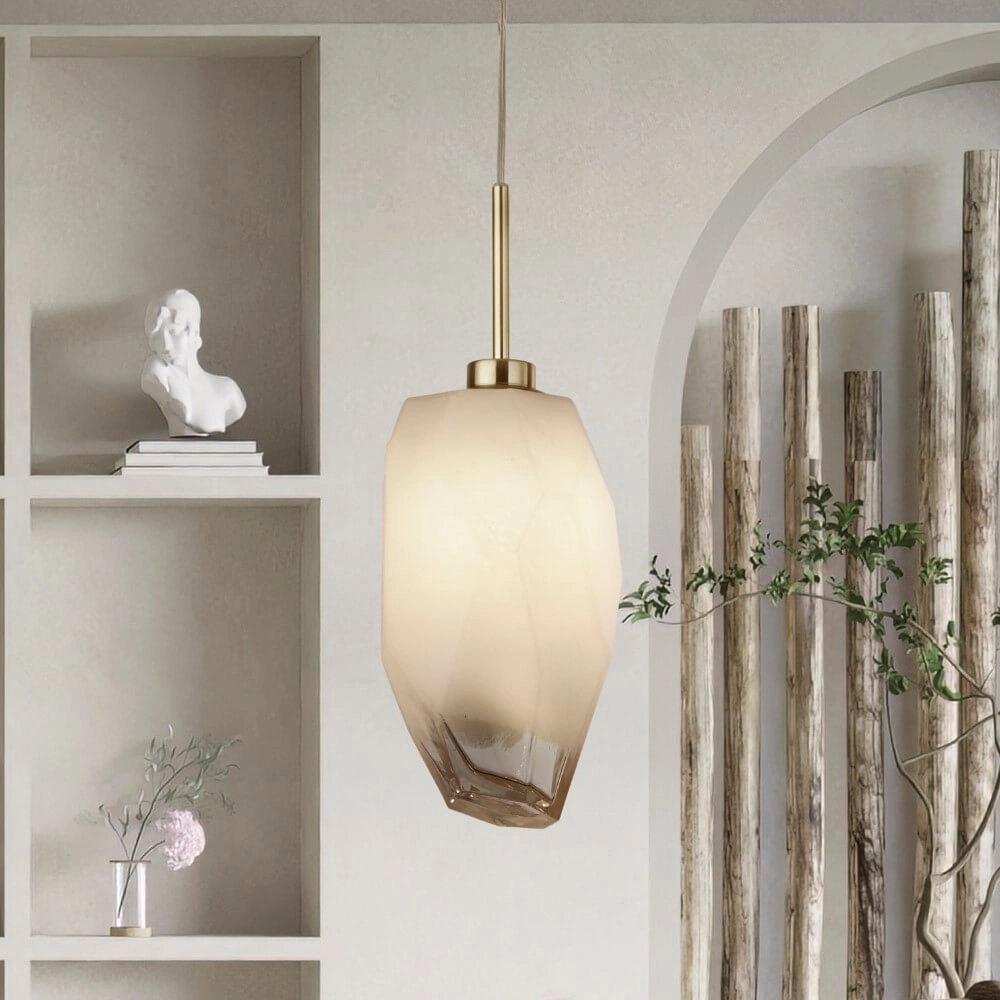 1-light pendant lamp Rocky with white glass Searchlight 5053423264264